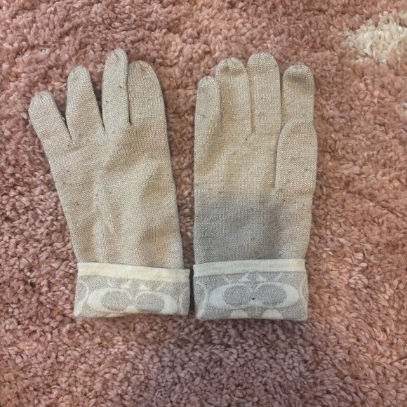 Coach Gloves Gold Tan Sparkly One Size - Picture 2 of 6